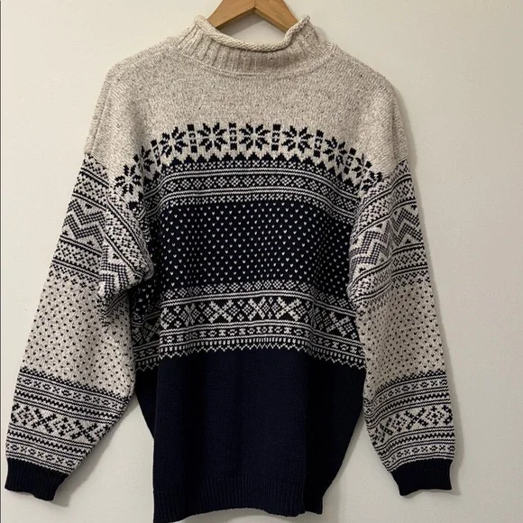 Cozy Cowl Turtleneck Sweater in Ivory and Navy - Picture 2 of 5